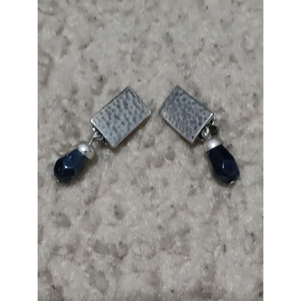 Vintage Silver-Tone Clip-On Earrings w/ Blue Stone